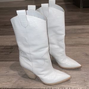 LERRE 37 WHITE COWBOY BOOTS CROC EFFECT GENUINE LEATHER